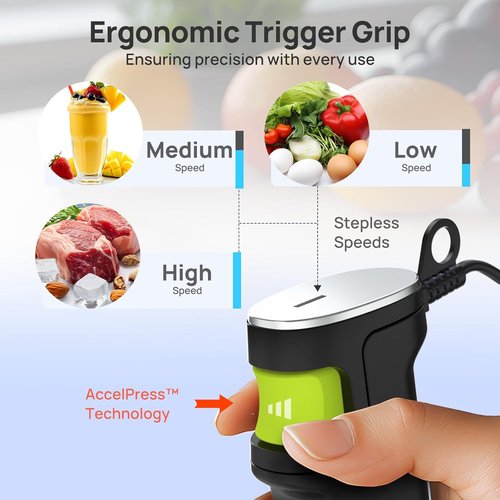 Consciot 4-in-1 Immersion Hand Blender - 1100W Stainless Steel Stick Mixer with Speed Control | Non-BPA