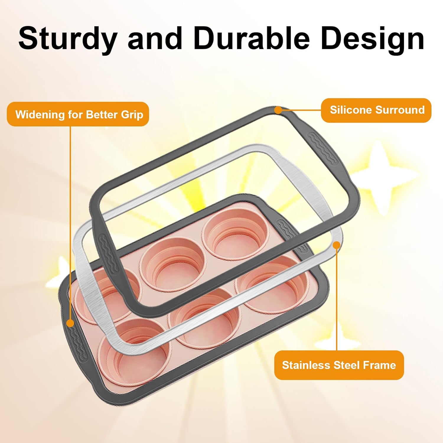 Skiennix Silicone Muffin Pan - Nonstick 6-Cup Baking Molds | BPA-Free, Easy to Clean, Pink