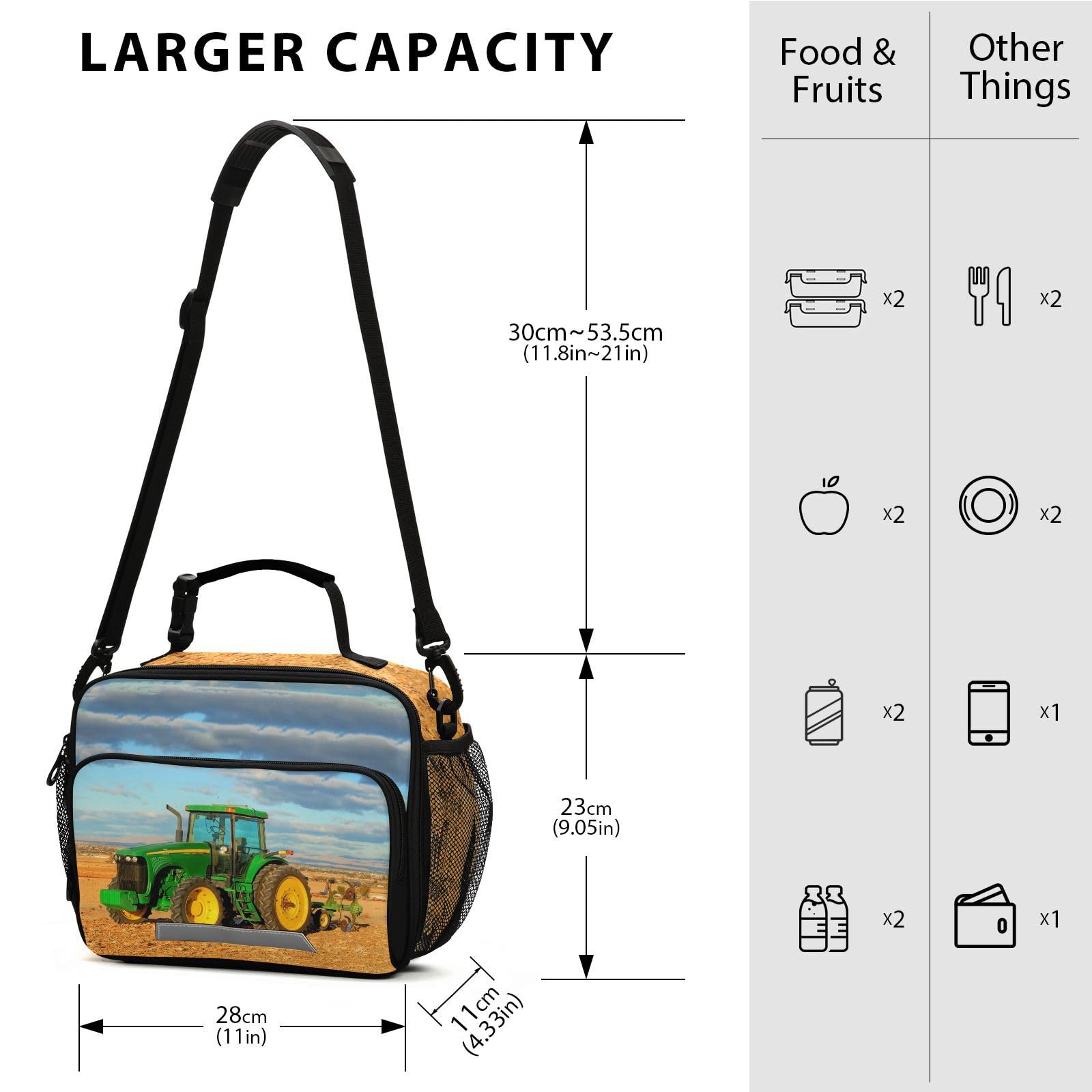 XDMXY Tractor Reusable Lunch Bags for Boys Girls, Shoulder Bag LunchBox Bags Container for School Work Picnic
