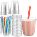 Ziliny 50 Sets Clear Cups with Lids and Jumbo Smoothie Straws Disposable Plastic Cups for Smoothies, Bubble Milk Tea, Milkshakes, Cold Drinks(12 oz)