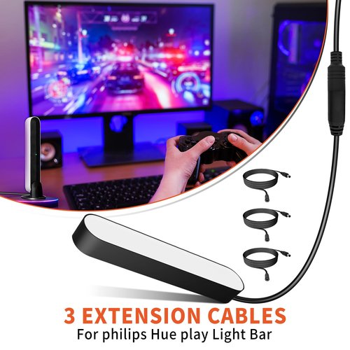 10FT Extension Cable for Philips Hue Play Light Bar Compatible with 7820430U7 440400980001 S020XM2400083 046677570552 Smart Light Bulb Accessory LED Strip Power Cord 3 Packs