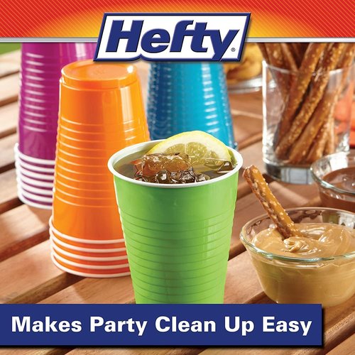 Hefty Disposable Plastic Party Cups - Easy Grip & Durable 16-Ounce Assorted Color Variety Pack | 100 Count