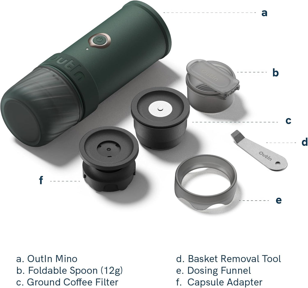 OutIn Mino Portable Espresso Machine - Mini Camping Coffee Maker for Travel | Pocket-Sized Self-Heating Design