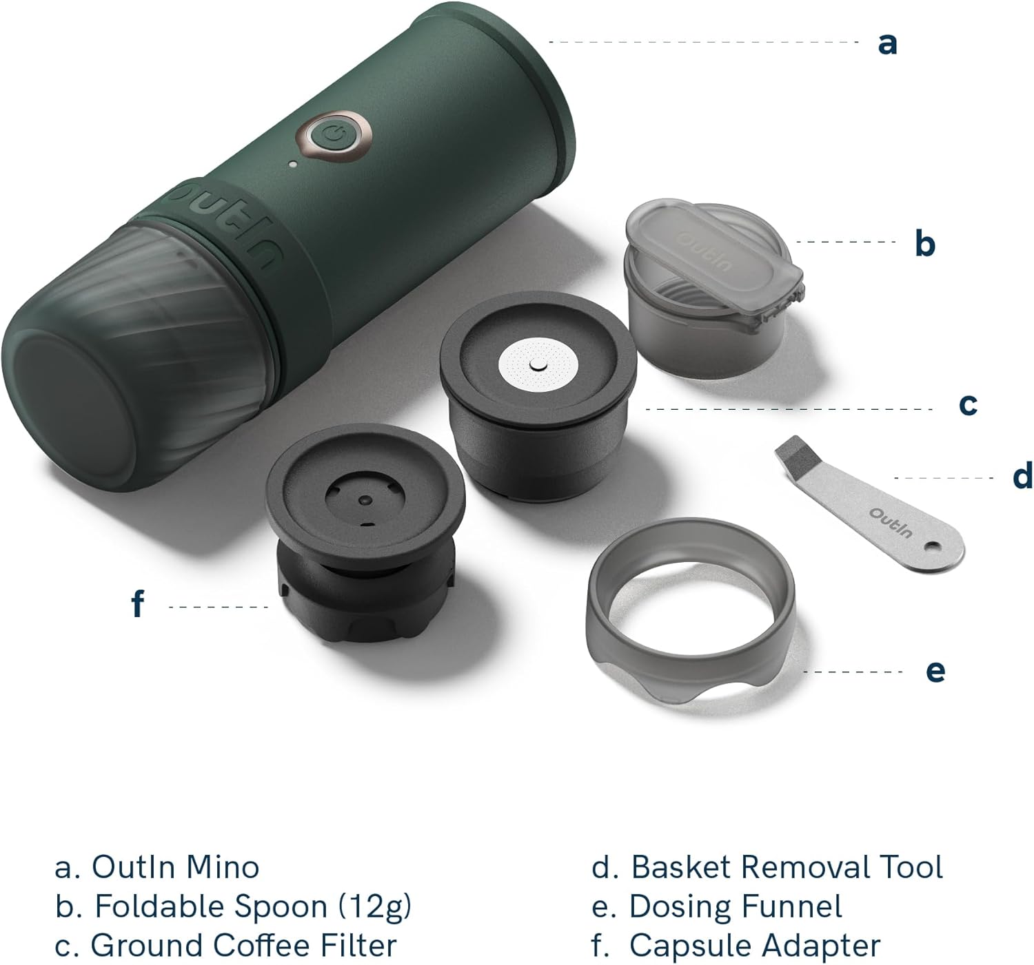OutIn Mino Portable Espresso Machine - Mini Camping Coffee Maker for Travel | Pocket-Sized Self-Heating Design
