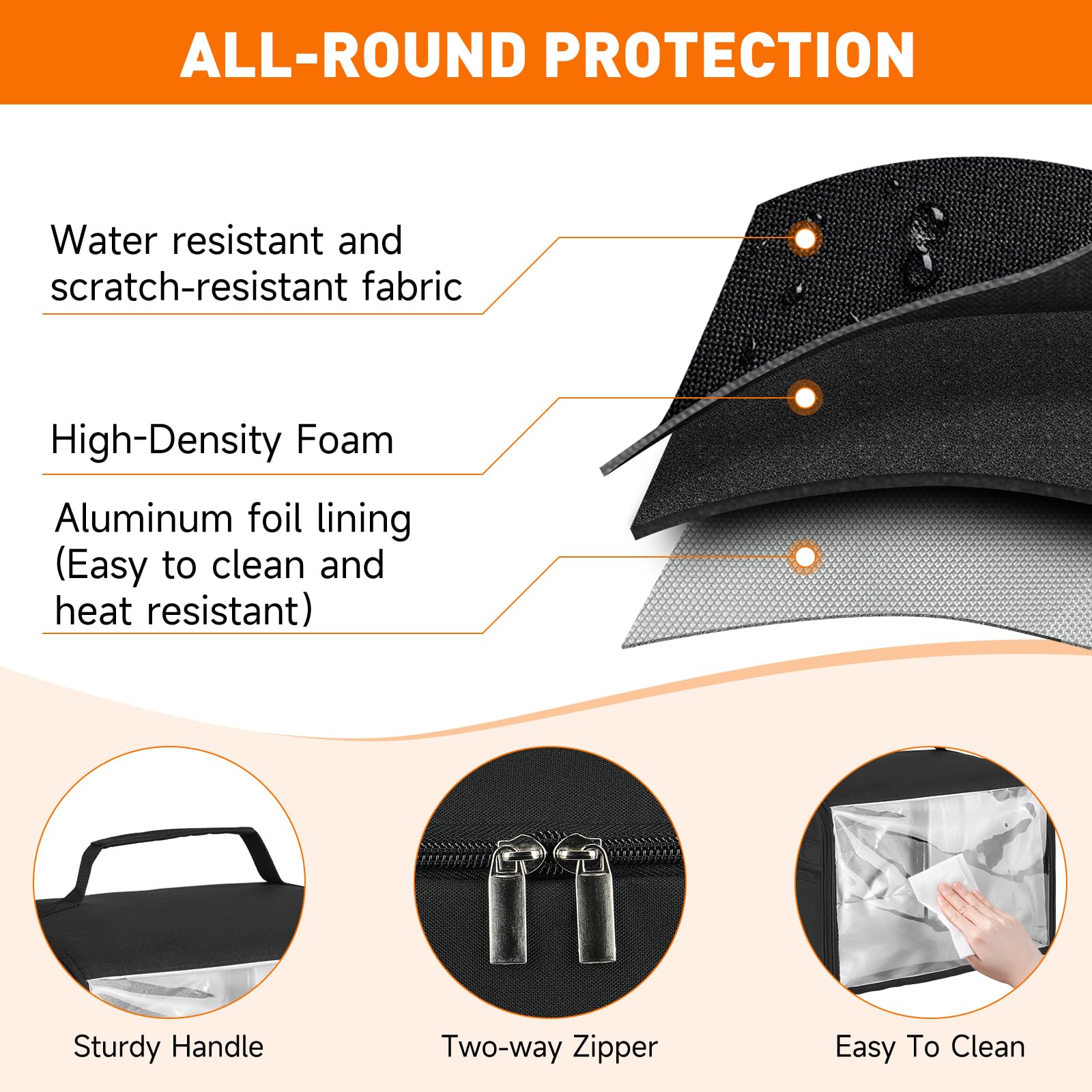Toaster Cover 4 Slice with Aluminum Foil Lining and Base Compatible with Cuisinart/BELLA/Black and Decker,Cover Only,Black