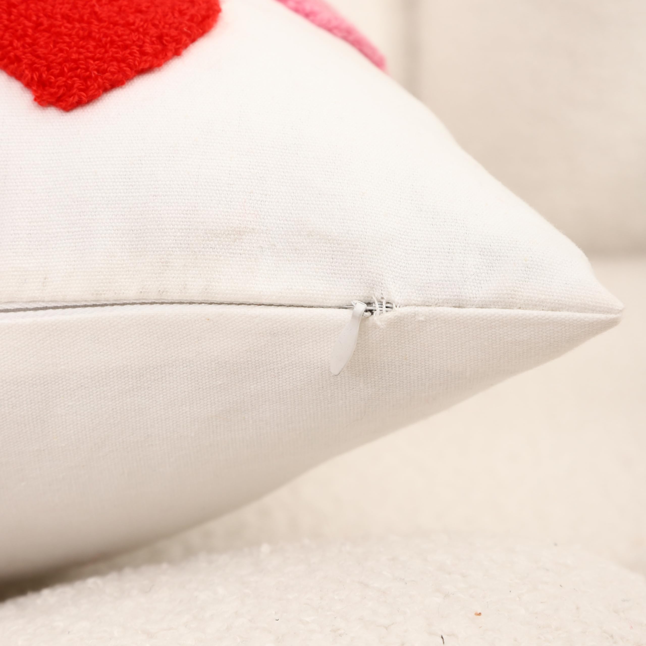 WOKANI Valentines Day Throw Pillow Covers 18x18 Set of 2 Heart Love Couples Decorations Embroidery Cushion Covers Home Decor for Couch Lover Girlfriend Sofa Bedroom, White Red Pink