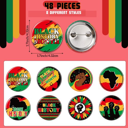 Blosssound 96 Pieces Black History Month Gifts Include 48 Black History Month Silicone Bracelets and 48 Button Pins for Favors Stuffers