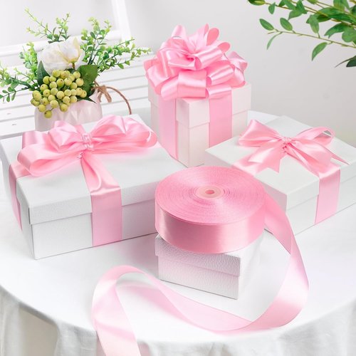 1-1/2 Inch 100 Yards Pink Satin Ribbon, Solid Fabric Ribbon Roll for Flower Bouquet, Gift Wrapping, Roses Making, Handmade Crafts