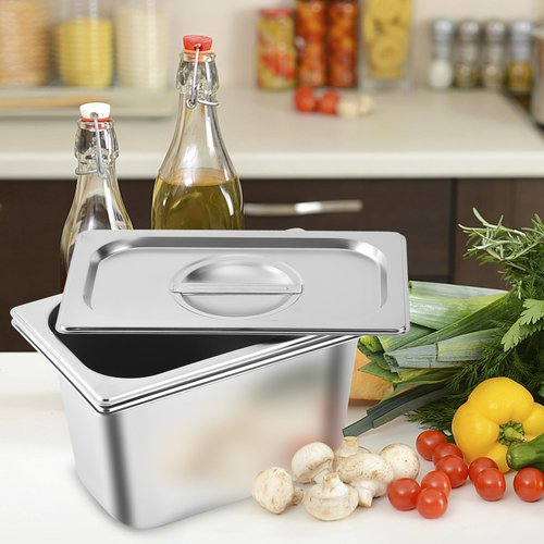 8 Pack 1/3 Size Hotel Pans with Lids, 6 Inch Deep 1.2mm Thick, Commercial Stainless Steel Chafing Steam Table Pan, Catering Storage Metal Food Pan