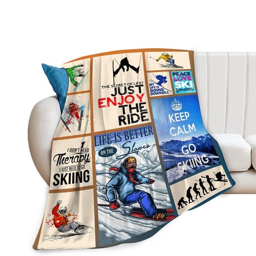 reoqeosy Skiing Blanket Ski Lovers Throw Blankets Cozy Plush Flannel Skiing Sports Blanket Gifts for Girls Boys Women Men 50"x40"