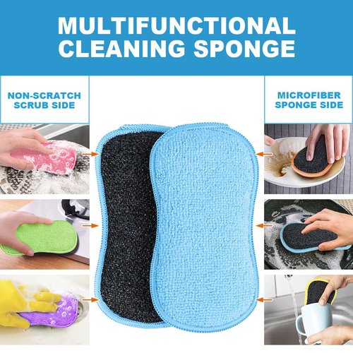 HOMEXCEL 12 Pack Multi-Purpose Scrub Sponges Kitchen, Dish Sponge, Non-Scratch Microfiber Sponge for Efficiently Cleaning Dishes, Pots, and Pans (Multicolor)
