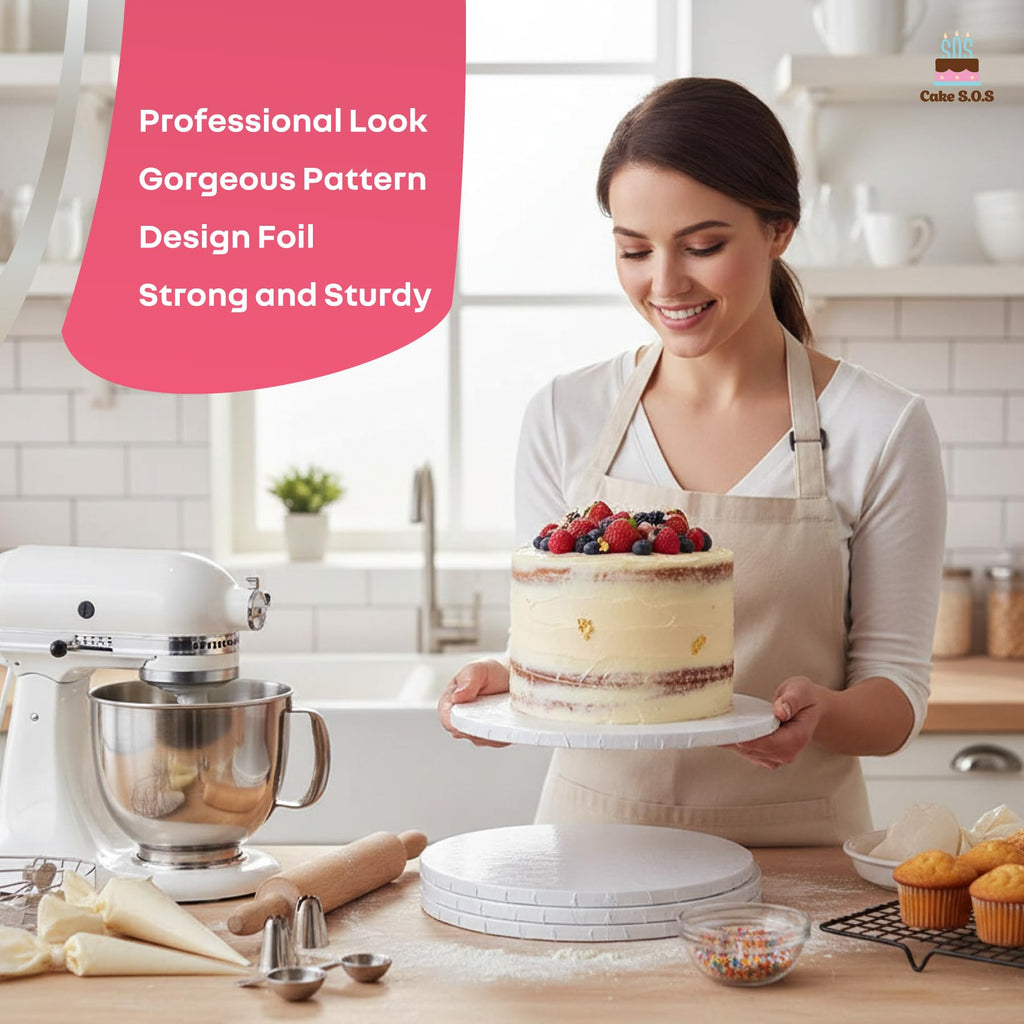 10 Inches White Round Sturdy Cake Board Drums for Displaying Cakes, 1/2 Inch Thick, (6-Pack)
