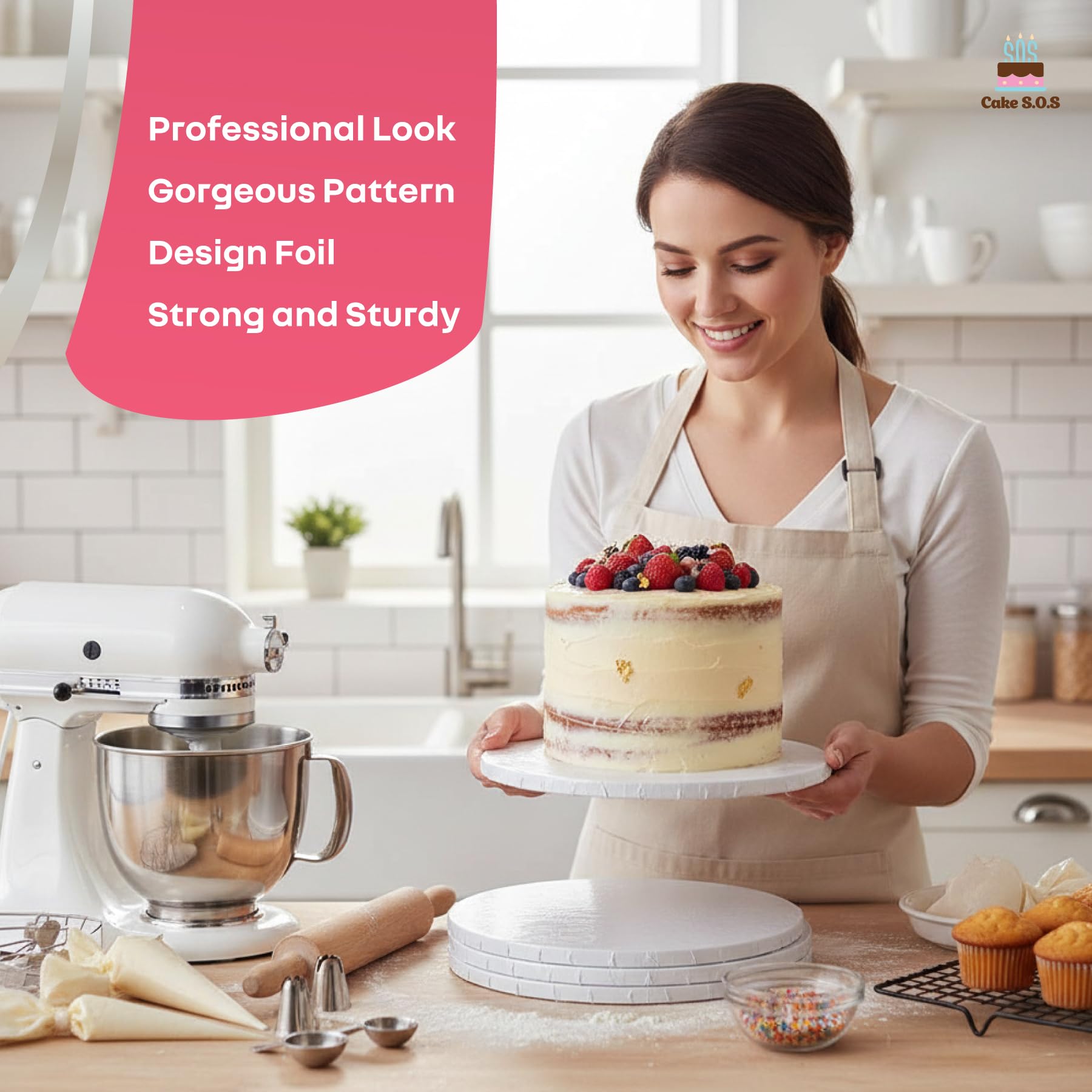 10 Inches White Round Sturdy Cake Board Drums for Displaying Cakes, 1/2 Inch Thick, (6-Pack)