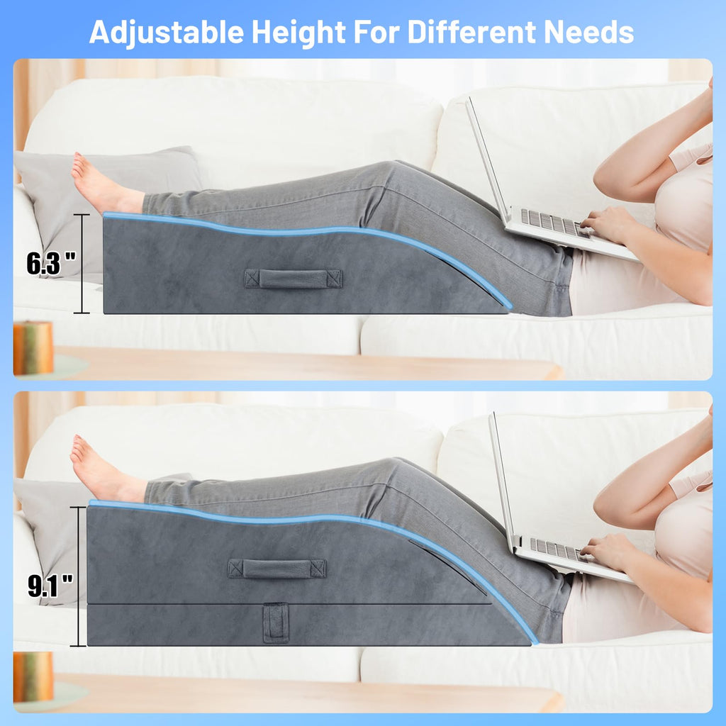 TranquilRelax Double Leg Elevation Pillows, Wedge Pillow for After Surgery, Memory Foam Support Adjustable, Comfort Care for Back Knee Hip Ankles Pain, Knee Pillow for Sleeping Blood Circulation Grey