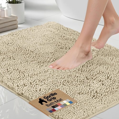 GORILLA GRIP Bath Rug Mat - Thick Soft Absorbent Chenille | Quick Dry Microfiber, 24x17, Sand Color