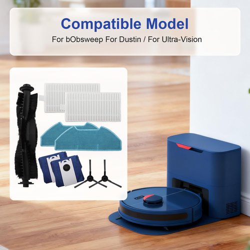 9pcs Vacuum Parts For BObsweep For in/For Robotic Vacuum Cleaner Accessories, 1 Main / 2 Side Brushes, 2 Replacement, 2 Microfiber Mop Pads, 2 Bags