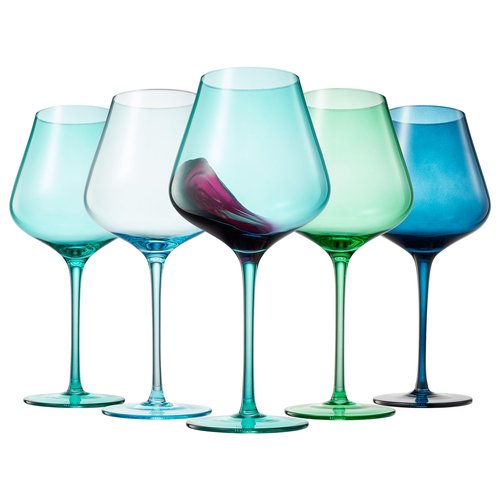 Hawaii Beach Colored Wine Glass Set, 20oz Glasses | Set of 5 | Traveler, Explorer, Tropical Gift - Special Celebrations Drinkware For Red & White Wine, Unique Style Tall Stemmed Glass