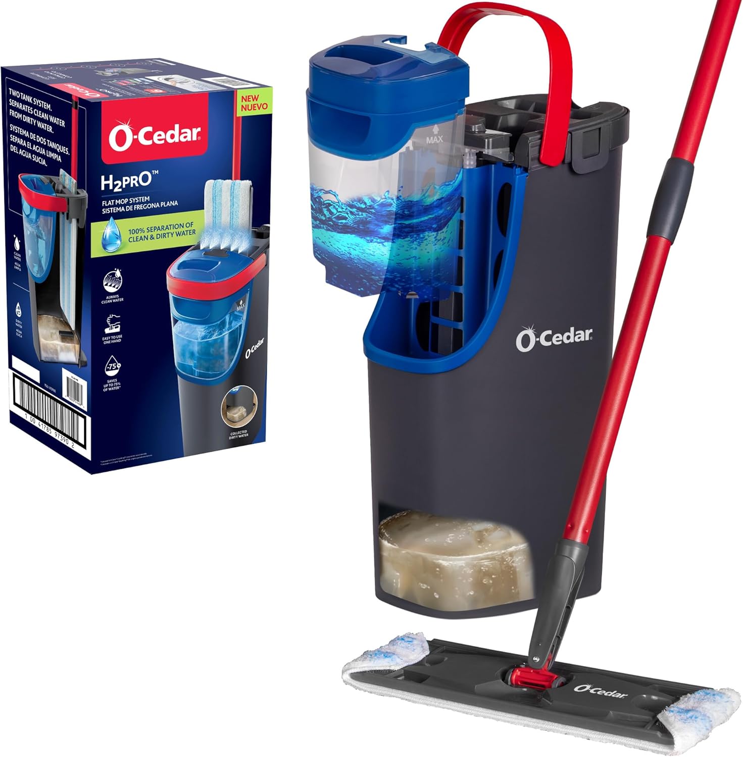 O-Cedar H2prO Flat Mop System - Quick Cleaning Tool with Machine Washable Microfiber Pad | Safe for Wood, Vinyl, Tile