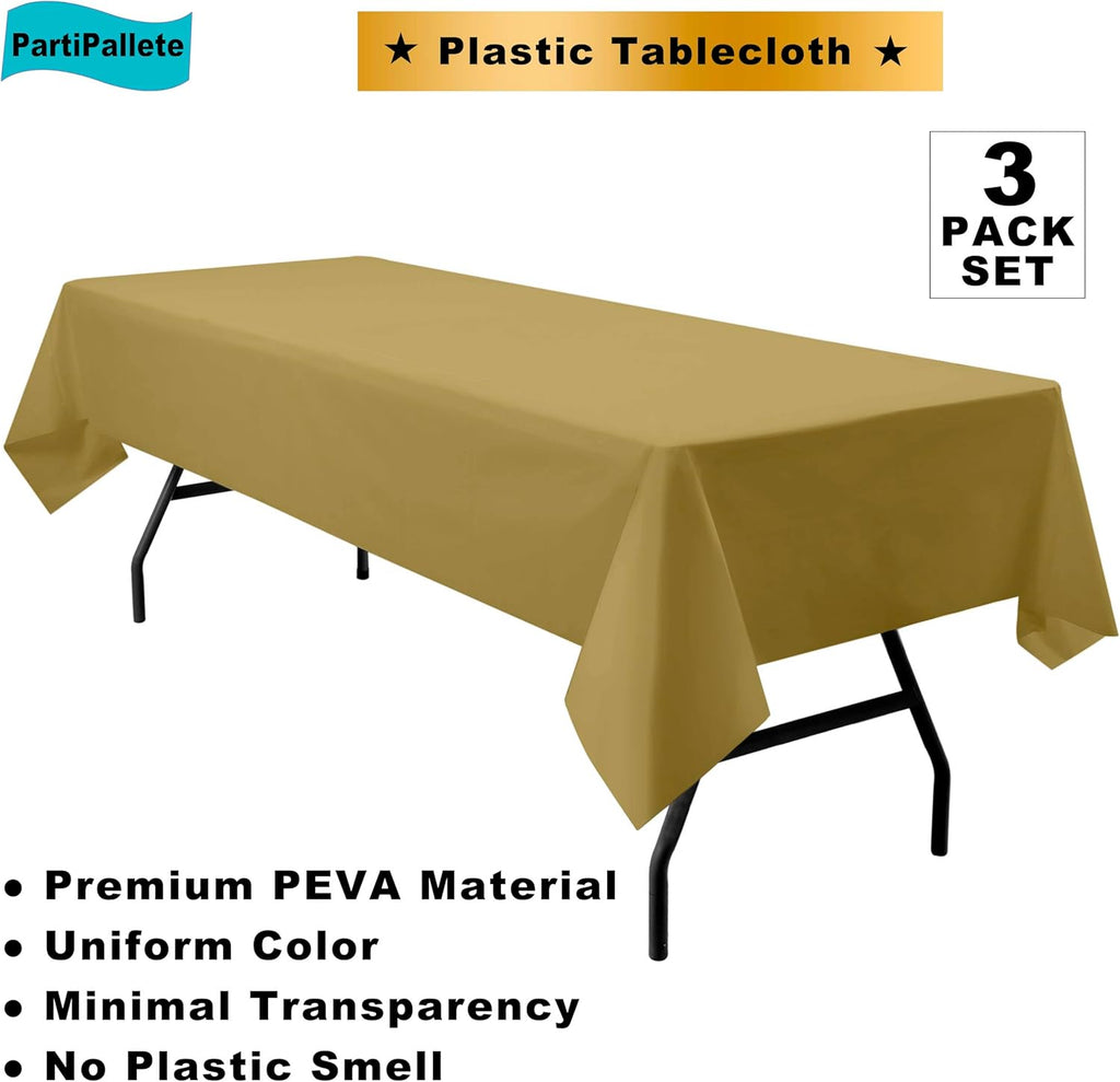 Skiennix Premium Gold Tablecloths - 3-Pack Disposable 54" x 108" Rectangle Covers for Parties & Events
