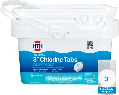 HTH 42053W Pool Care Chlorine Tabs - Advanced Sanitizer with Clarifier & Algaecide, 8 lbs
