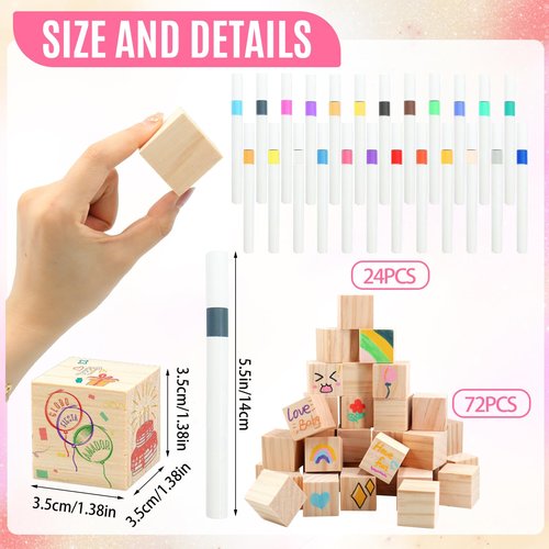 ZCPTZ 97 Pcs Pink Baby Shower Games Sign Kit,Including Decorate a Block Game Sign 72 DIY Blank Wooden Block 24 Pen to Draw Your Idea for Baby Shower Game Gender Reveal Party