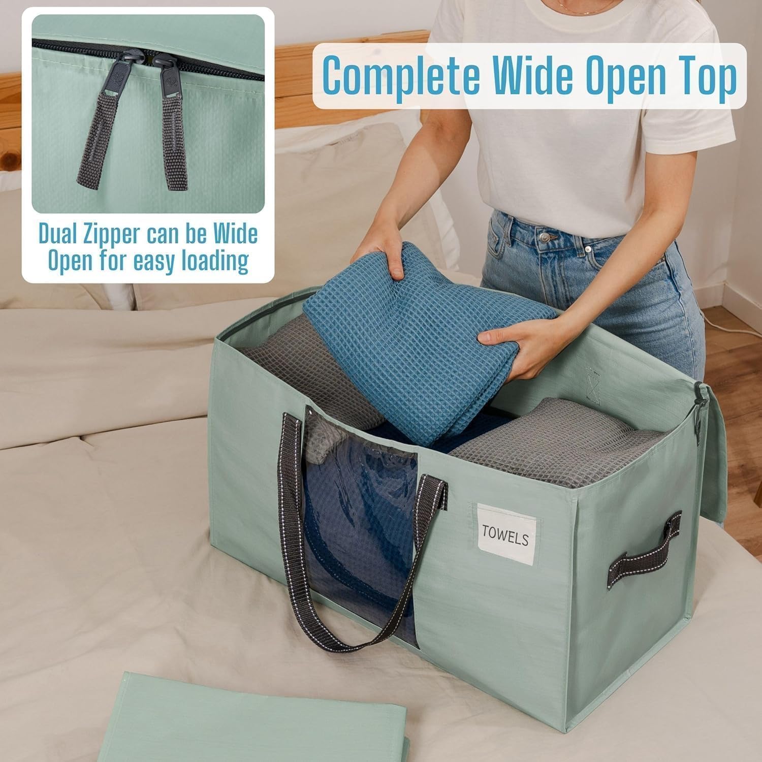 VENO Heavy Duty Moving Bags - 10 Pack Clothes & Comforter Storage with Clear Window | Light Green Matte
