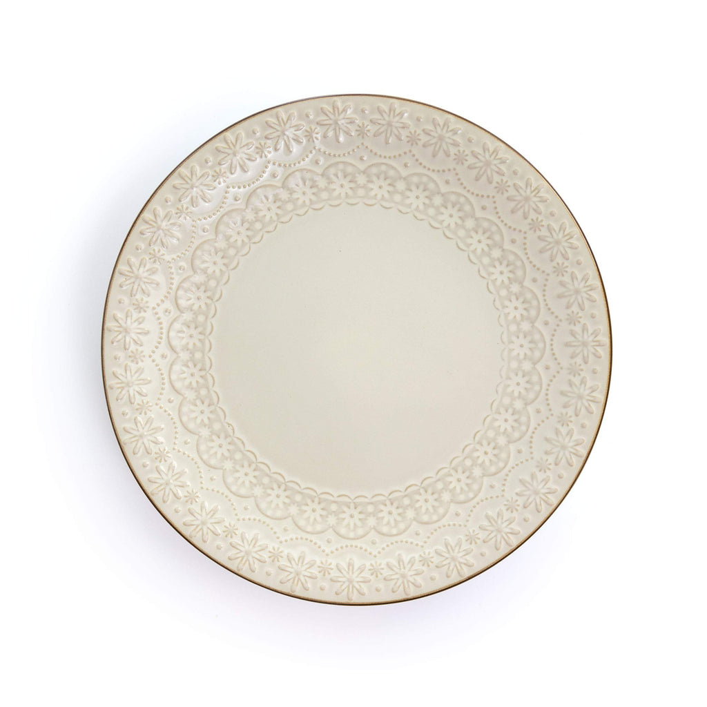 Elama Embossed Scalloped Stoneware Dinnerware Dish Set, 16 Piece, Ivory