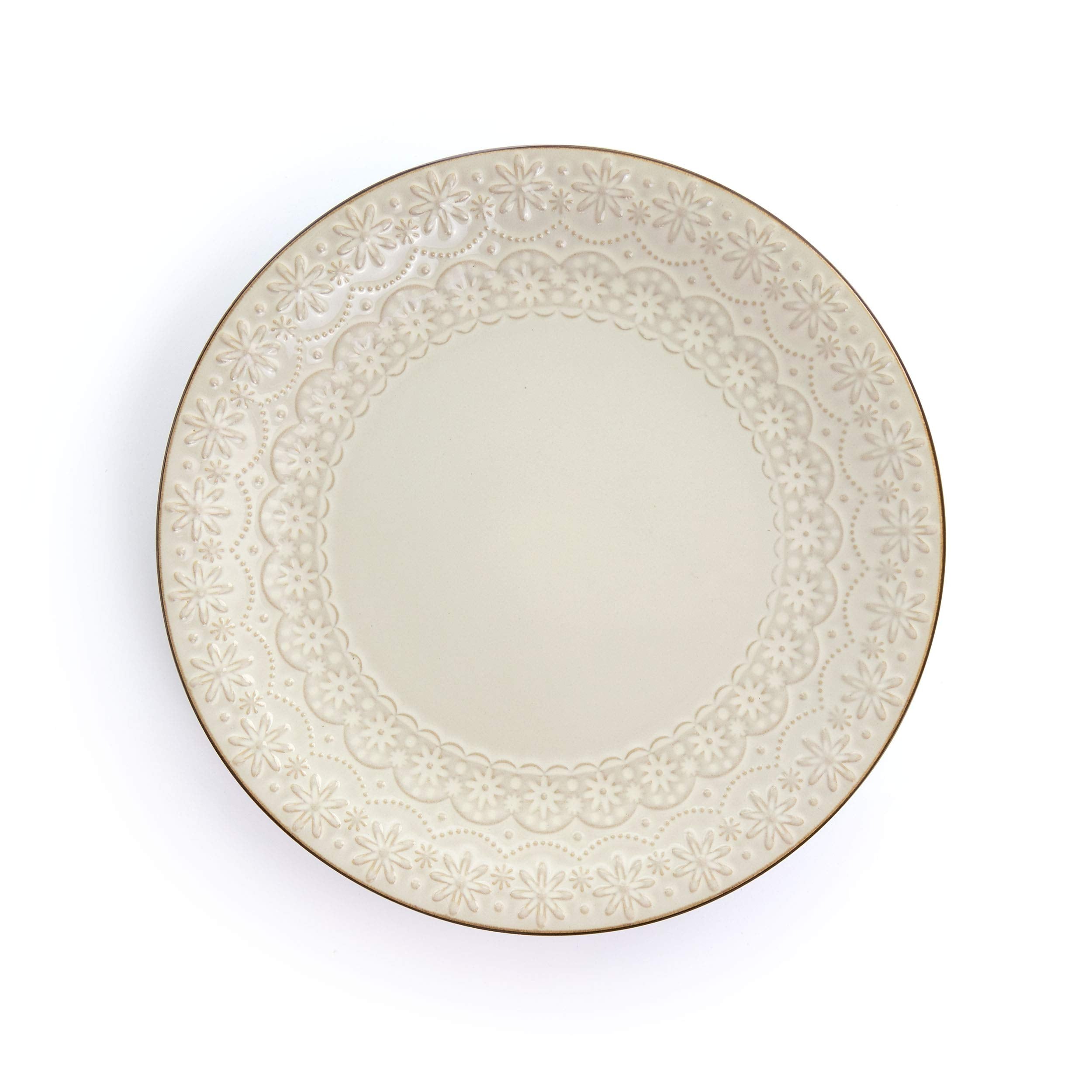 Elama Embossed Scalloped Stoneware Dinnerware Dish Set, 16 Piece, Ivory
