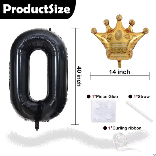20th Birthday Foil Balloon - 40 Inch Large Black Number 20 with Gold Crown | Mylar Helium Balloon for Boys & Girls