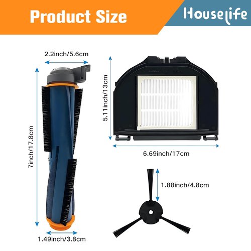 Replacement Parts Kit Compatible with Shark AV2310AE RV2310AE Matrix Robot Vacuum(Not for RV2300/RV2310), Includes 1 Main Brush Roller, 6 Side Brushes, 2 Dustbin Filters and 1 Cleaning Tool