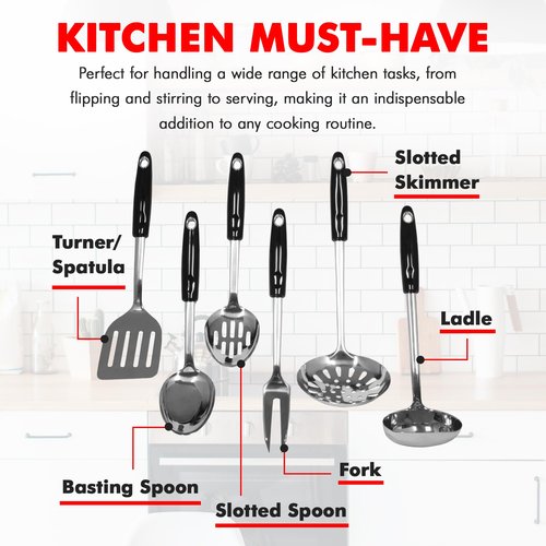 Chef Craft Heavy Duty Kitchen Tool and Utensil Set, 6 Piece, Stainless Steel