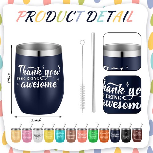 Nitial 24 Set Thank You Gift Valentine's Day Employee Appreciation Gifts 12 Pcs 12oz Bulk Stainless Steel Travel Coffee Cups and 12 Pcs Inspirational Makeup Bags for Women Teacher Coworker Nurse