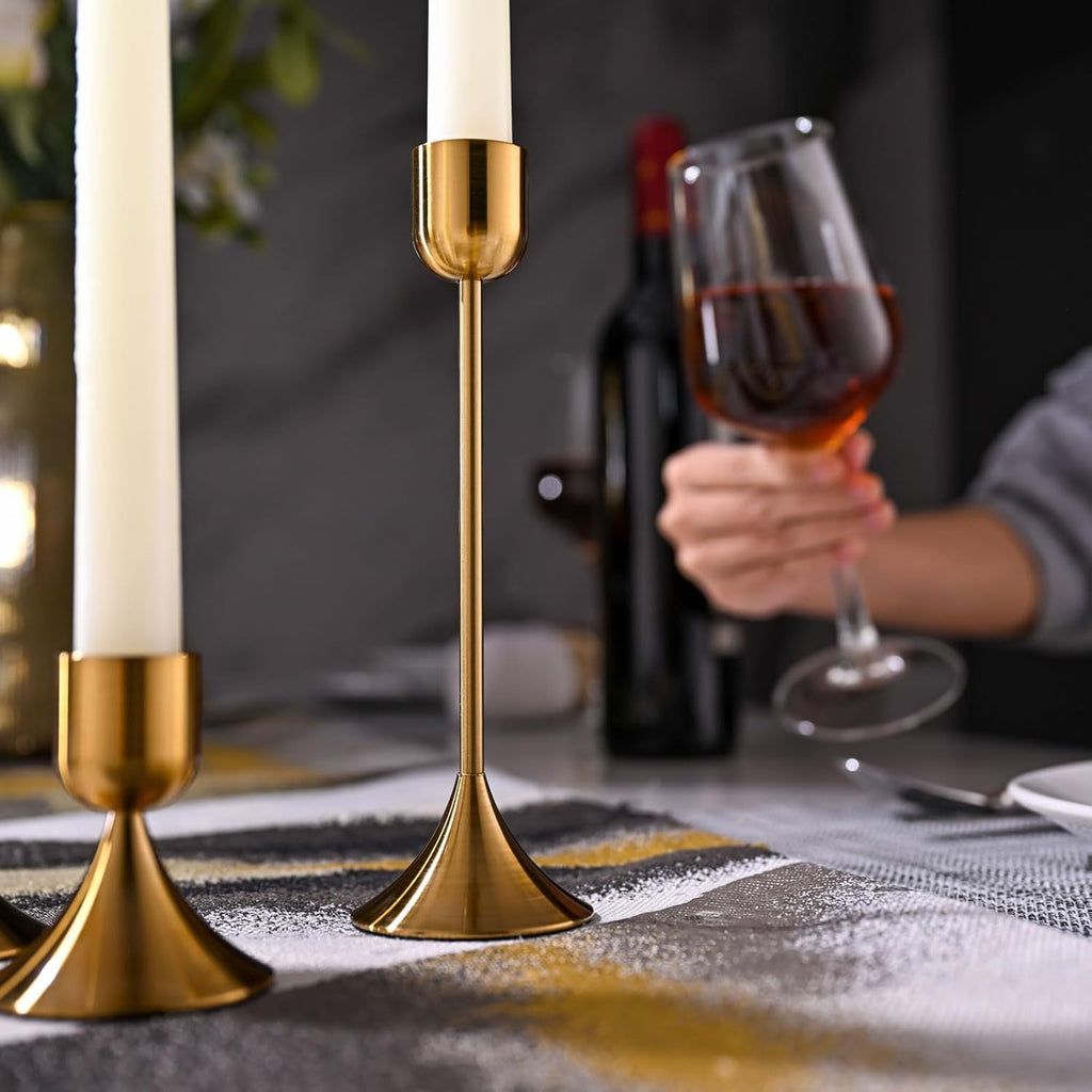 Skiennix Candle Holder - Heavy Base for Elegant Room Décor | Shiny Copper, 3-Piece Set