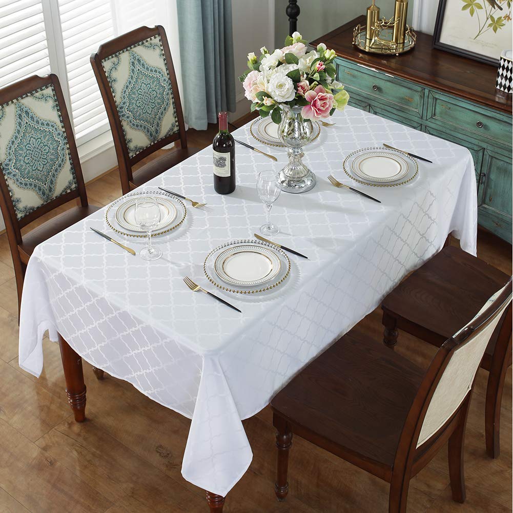 SASTYBALE White Table Cloth Rectangle, Floral Tablecloth Spill Proof Wrinkle Resistant Table Cover for Kitchen Dining, Camping, Parties(Rectangular,60"x120", 10-12 Seats)