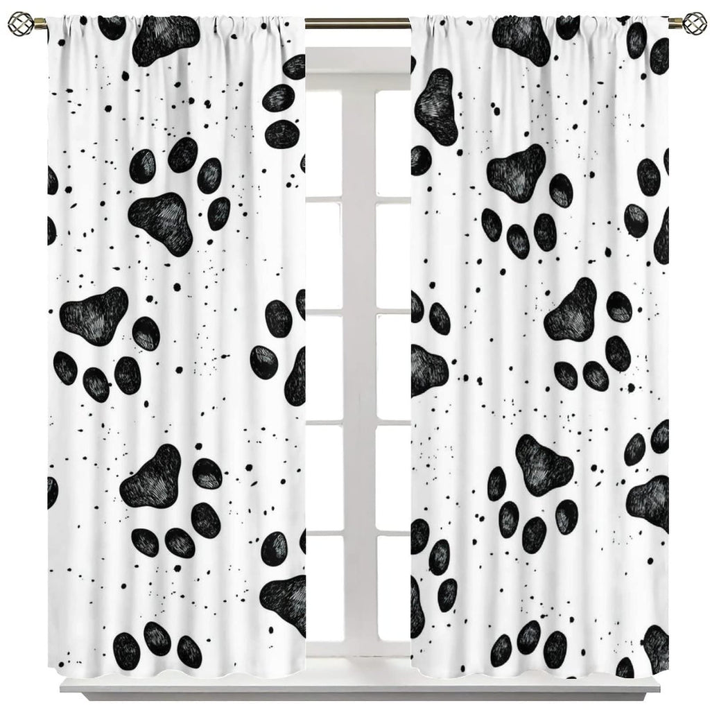 GoDazzling Dog Blackout Windows Curtains, Black Cartoon Dog Paw Print Cute Animal Curtain, for Kids Boys Girls Cute Animals Cartoon for Living Room 42x63in 2 Panels