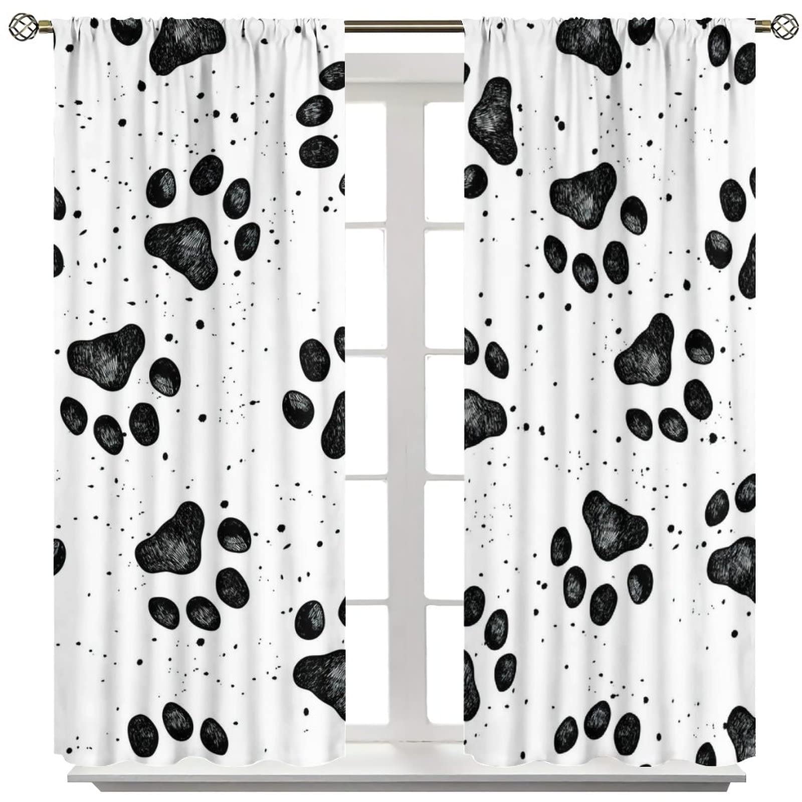 GoDazzling Dog Blackout Windows Curtains, Black Cartoon Dog Paw Print Cute Animal Curtain, for Kids Boys Girls Cute Animals Cartoon for Living Room 42x63in 2 Panels