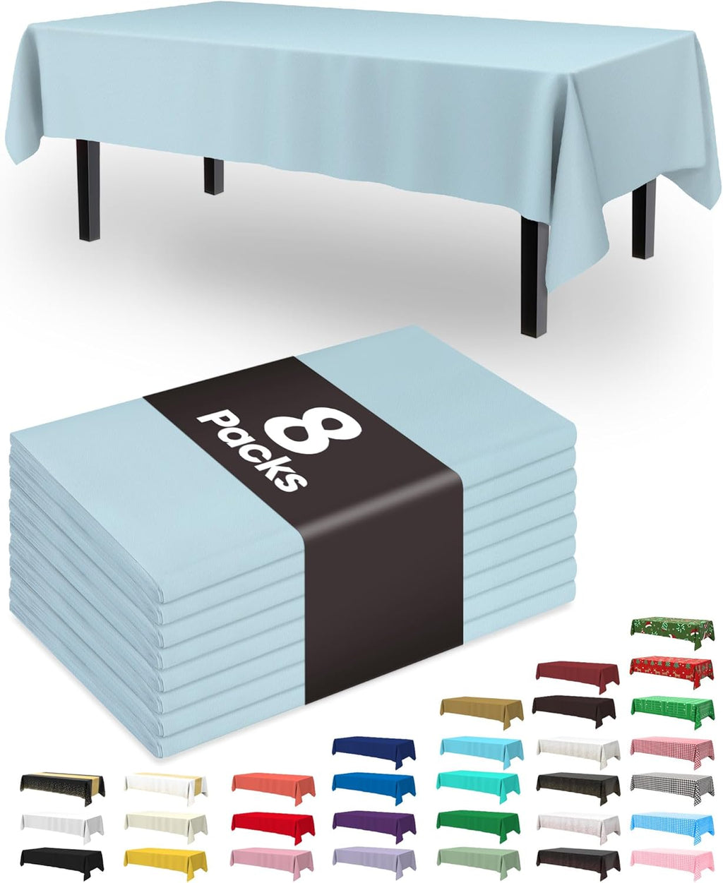 Pureegg Disposable Plastic Table Cloths - 54 x 108 Inch, Leakproof Baby Blue for Easter Parties & Weddings