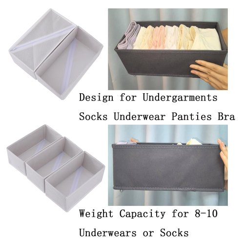 Bructhun Sock Drawer Organizer 3 Pack - Collapsible Fabric Storage Bins for Underwear Divider, Small Closet Organizers with 3 Compartments, Raw White