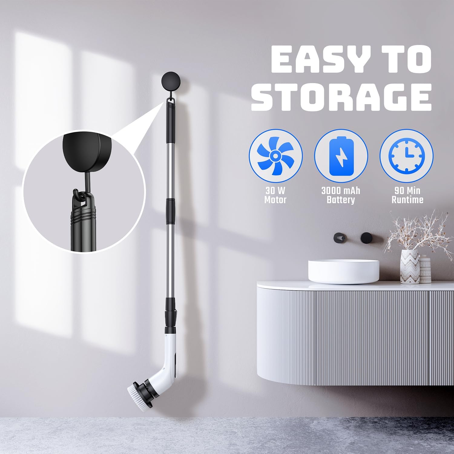 Skiennix Electric Spin Scrubber - Cordless Bathroom Cleaner with Long Handle & 7 Brush Heads | IPX7 Waterproof