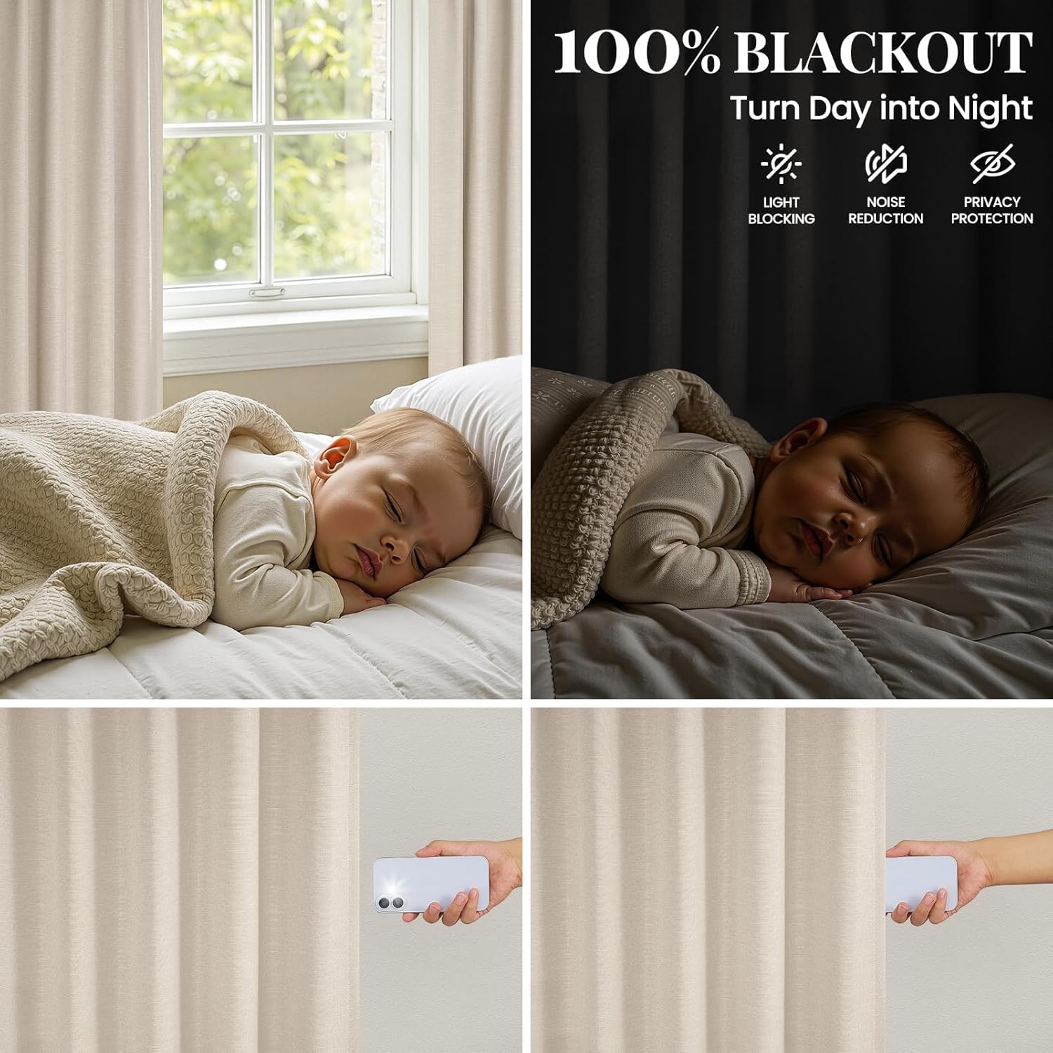 Topfinel Oatmeal Blackout Curtains - Energy-Efficient Pinch Pleated Drapes | 84" Long, Flax Linen, 2 Panels Set
