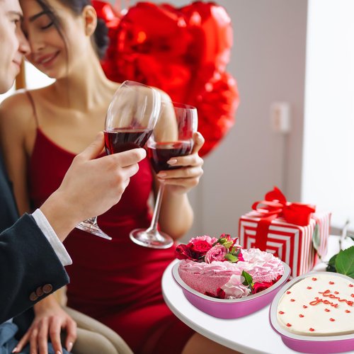 Patelai 25 Sets 22.7 oz Valentine's Heart Shaped Cake Pans with Lid 7.4 '' Valentine's Day Large Disposable Foil Aluminum Heart Baking Pan for Valentines Day Baking Wedding Party Supplies(Multicolor)