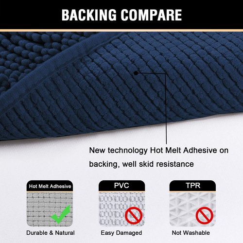 H.VERSAILTEX Navy Blue Bath Rug, Bath Mat Non Slip Bath Mats for Bathroom Floor, Bathroom Rug Extra Thick Chenille Rug 17" x 24" Absorbent Soft Shaggy Washable Dry Fast Plush Rugs for Bathtubs