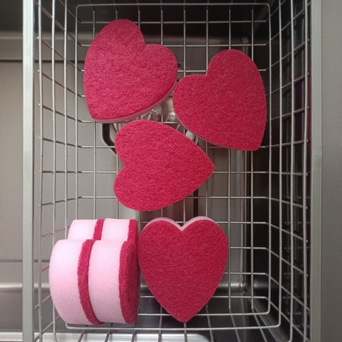 Perastra Heart Shaped Sponge, Dual-Sided Kitchen Scrubber for Washing Dishes, Pots, Pans and General Household Cleaning, Pink (6 Pack)