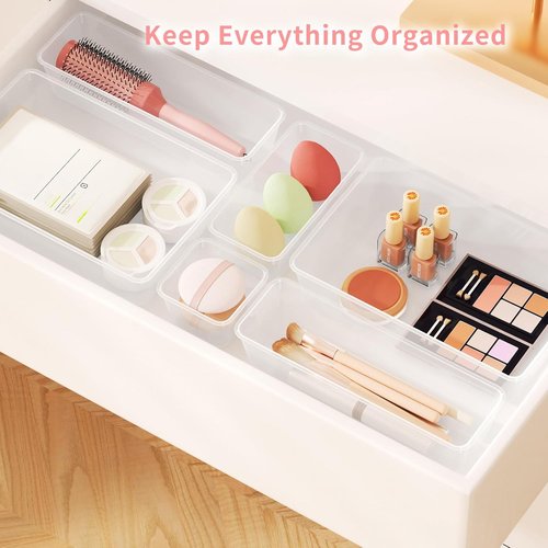 25 PCS Plastic Drawer Organizer Set - Clear Non-Slip Storage Bins for Makeup, Jewelry & Office | Versatile Trays