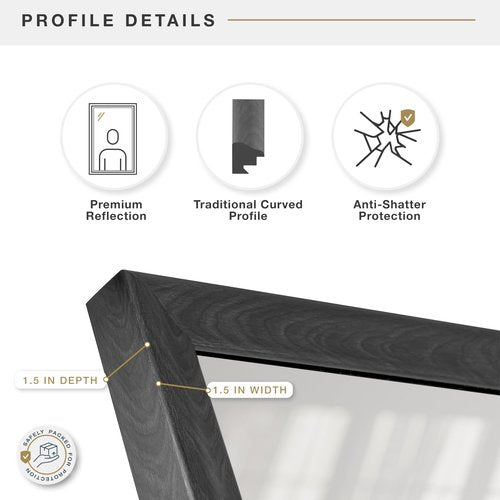 MCS 23x34.25 Lara Large Wall Mirror, Black Traditional Rectangle Mirror, Vertical & Horizontal Wall Hanging Mirror for Bathroom, Bedroom, Entryway & Livingroom