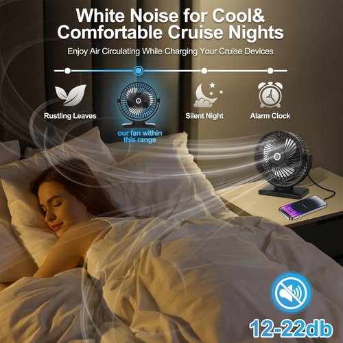 6 Inch Magnetic Cruise Fan – 12000mAh Rechargeable Portable Fan with Strong Magnet Base, LED Light, 360° Rotation Head, Timer&Power Output, Perfect Cruise Essentials for All Major Cruises