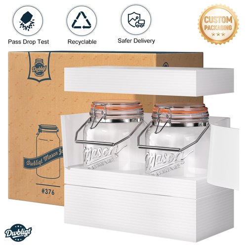 Dwbligt 2 Packs 1 Gallon Glass Jars with Airtight Lids, Wide Mouth Mason Jars with Clip Top & Stainless Steel Handle & Silicone Base, Glass Storage Containers for Kitchen Storage, Pickling-Dual Scale