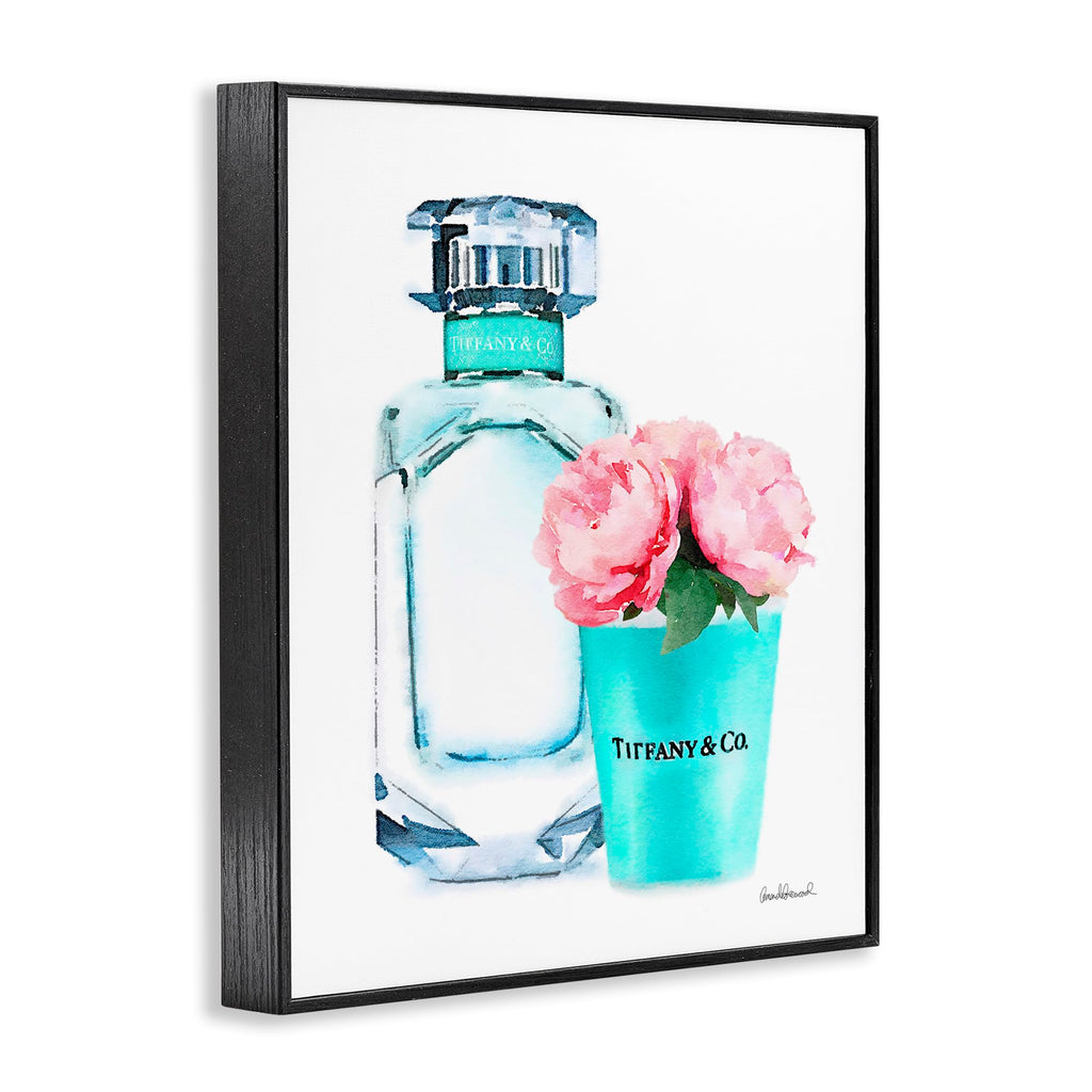 The Stupell Home Décor Collection Teal Blue Perfume Bottle and Pink Peonies Framed Giclee Texturized Art, Multi-Color