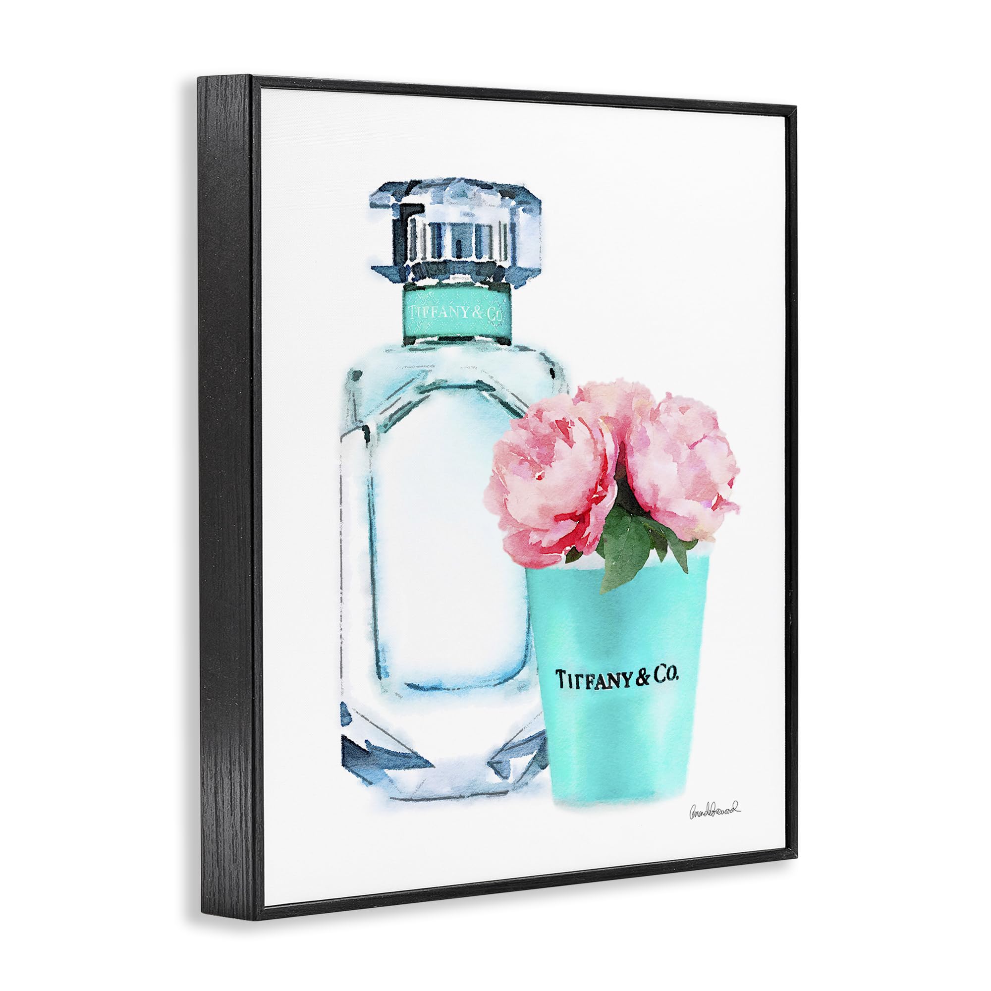 The Stupell Home Décor Collection Teal Blue Perfume Bottle and Pink Peonies Framed Giclee Texturized Art, Multi-Color