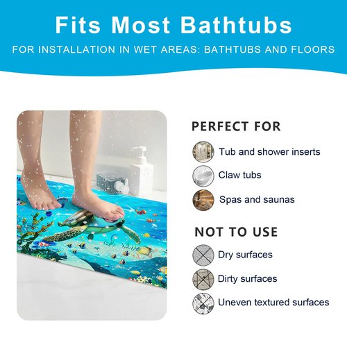 XIYUNTE Baby Bath Mat for Tub Non Slip Kids Bath Mat - 40''x16'' Extra Long Cartoon Bathtub Mat Non Slip Kids Shower Mat Eco-Friendly Toddler Bath Mats with Suction Cups, Machine Washable